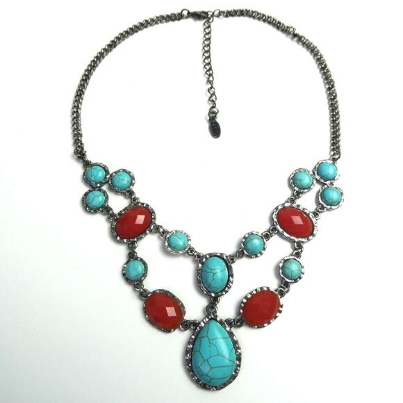 P.O.F.J Pride of Fashion Jewelry Faux Stone Boho Bib Statement Necklace Festival - Picture 1 of 9